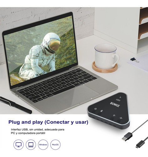Micrófono Para Conferencias Bomge Con Bocina De 360° Y Usb Color Negro