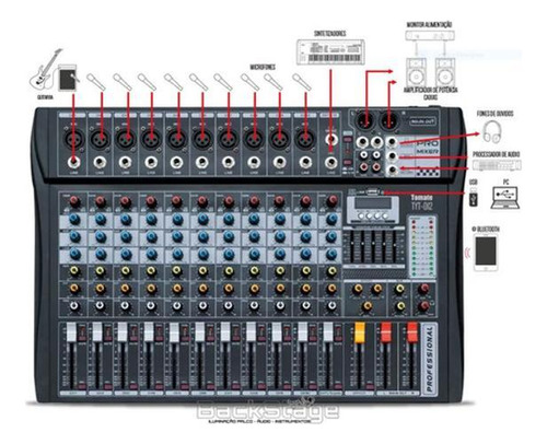 Mesa De Som Bluetooth Usb Mixer Mp3 12 Canais Tyt012