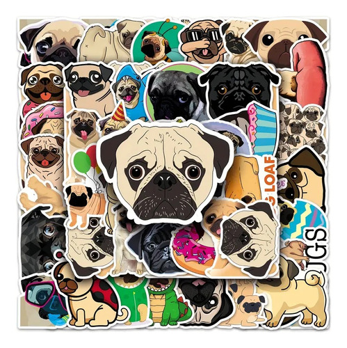 25 Etiquetas Stickers Calcomanías Perritos Pug 