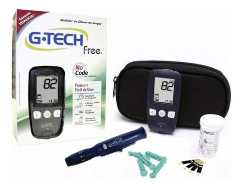 Kit Medidor De Glicose No Sangue Completo Free - G-tech Preto