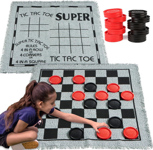 Juego De Damas Gigantes Vintage 3 En 1 Y Tic Tac Toe Con Tap