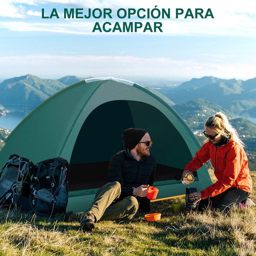 Tienda All-in De Campaña 2 Personas Fácil De Montar Con Mosquitera Y Mástiles De Fibra De Vidrio Verde Oscuro
