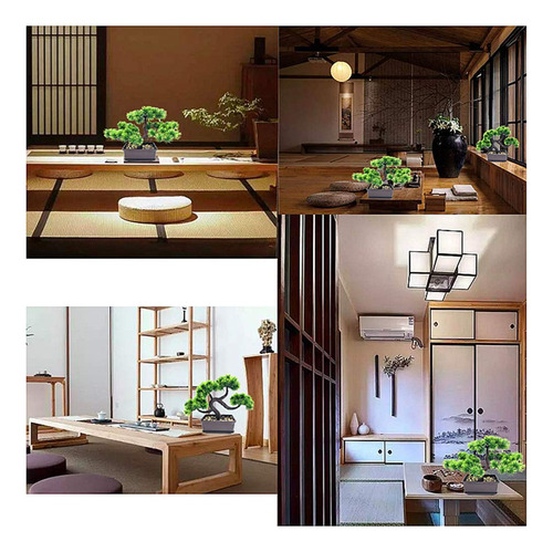 Plantas Artificiales Pino Bonsái Falso Decoración Zen Verde 2 Set