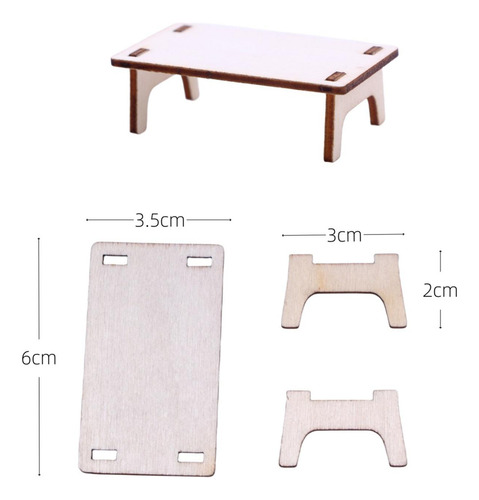 3 Escritorio De Madera Para Casa De Muñecas A Escala 1:12