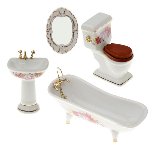 A 1/12 Dollhouse Miniatura Muebles De Baño Kit Cerámica