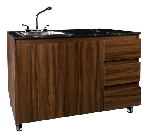 Cocina Integral Premium Decomobil Con Campana Y Parrilla Color Parota - Mármol Negro