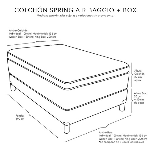 Colchón Matrimonial Spring Air Baggio + Cloud + Box