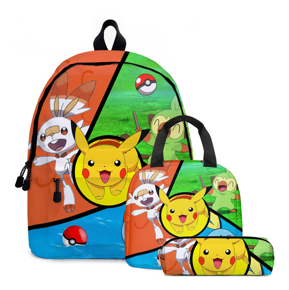 Mochila Escolar Pokémon Con Lonchera Mochila De Viaje 20 P 