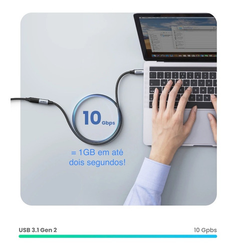Imagem 2 de 7 de Cabo Extensor Usb-c 1 Metro Ugreen