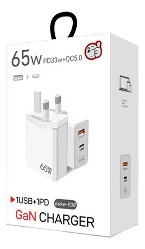  Cargador Gan De 65w Carga Rapida Pd33w + Usb Sin Cable