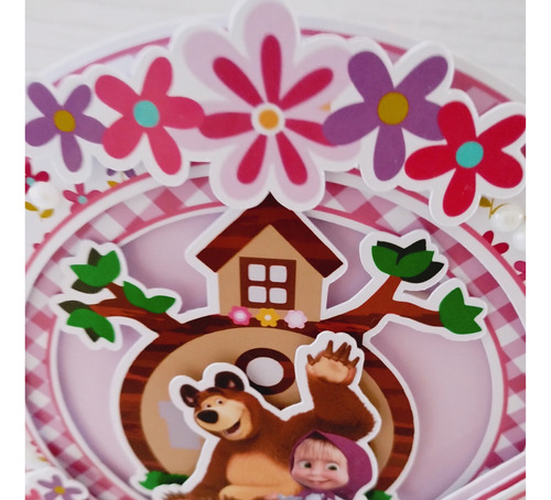 Topper Cake 3d - Adorno Para Tortas - Masha Y El Oso Mod2