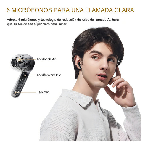 Audífonos Inalámbricos Qcy Ailybuds Pro Anc, 30 Horas De Batería, Hi-res, Bluetooth 5.3, 6 Micrófonos, Cancelación Activa De Ruido, Modo Transparencia, Conexión Multipunto, Color Negro