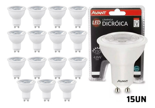 Kit 15 Lampada Led Dicroica 4,8w Gu10 Mr16 Avant Branco Frio