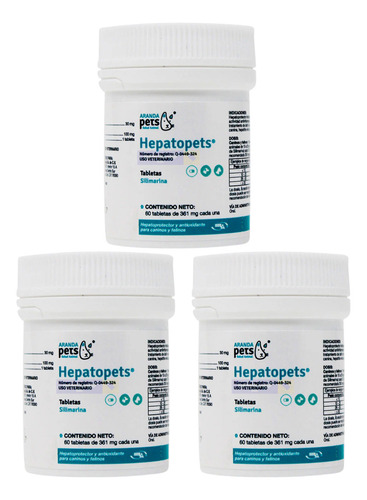 Hepatopets Aranda Pets Pack 3 Frascos D 60tabs Pa Perro G