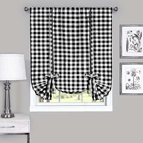 Tie Up Shade Alo Check Window Curtain  42 In X 63 In  B...