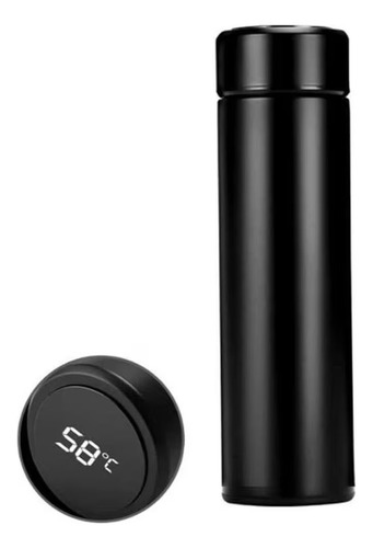 Garrafinha Térmica Inox 500ml Com Termômetro Led Digital Preta