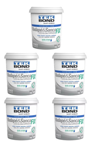 5 Cola Rodapé E Sanca Fix Tek Bond 1kg Gesso Isopor Mais Cor Branco