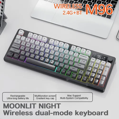 Teclado Inalámbrico Para Juegos Freewolf M96 De Modo Dual Gr