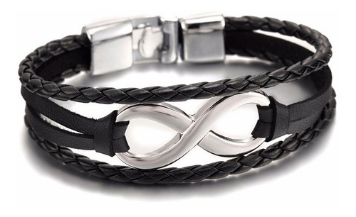 Brazalete Pulsera De Cuero Unisex Infinito Negro