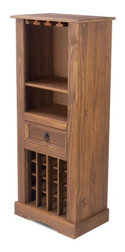 Mueble Bar Madera Sólida Pino Nevada Color Nogal 56x36x133