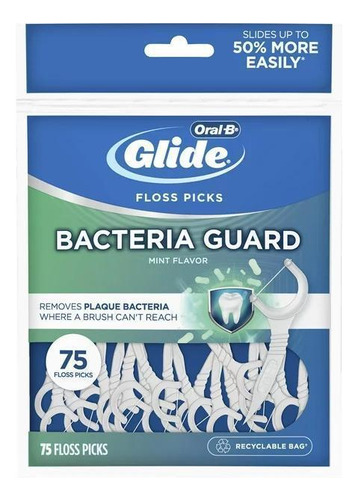Oral B Glide Bacteria Guard Fio Dental 75 Floss Pick Hortelã