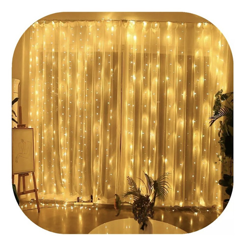 Cortina Fio De Fada Led Pisca 3x3m M/f Casamento Luzes Warm 127/220V