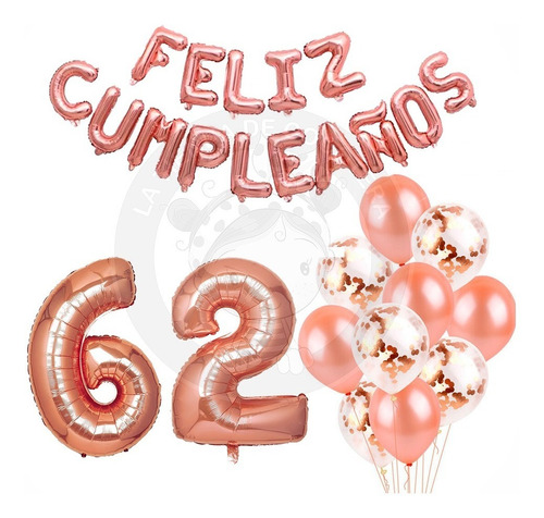 Globo Numero 62 1 M + Letras 40 Cm + Globos Latex Rosa Gold