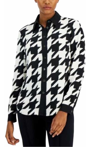 Anne Klein Houndstooth Button-down Blouse Blusa P/dama