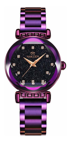 Reloj Mujer K Kicadn 4507 Cuarzo Pulso Morado En Acero