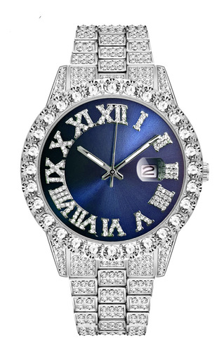 Oro Con Azul - Reloj Cubano De Lujo Con Diamantes De Imitaci