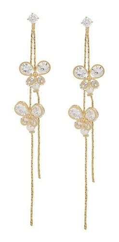 Finos Aretes Largos Mariposas Con Cristales Oro 14k Lam