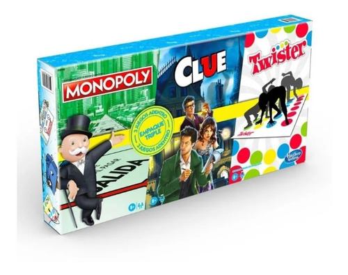 Juego De Mesa Hasbro 3 En 1monopoly, Twister Y Clue