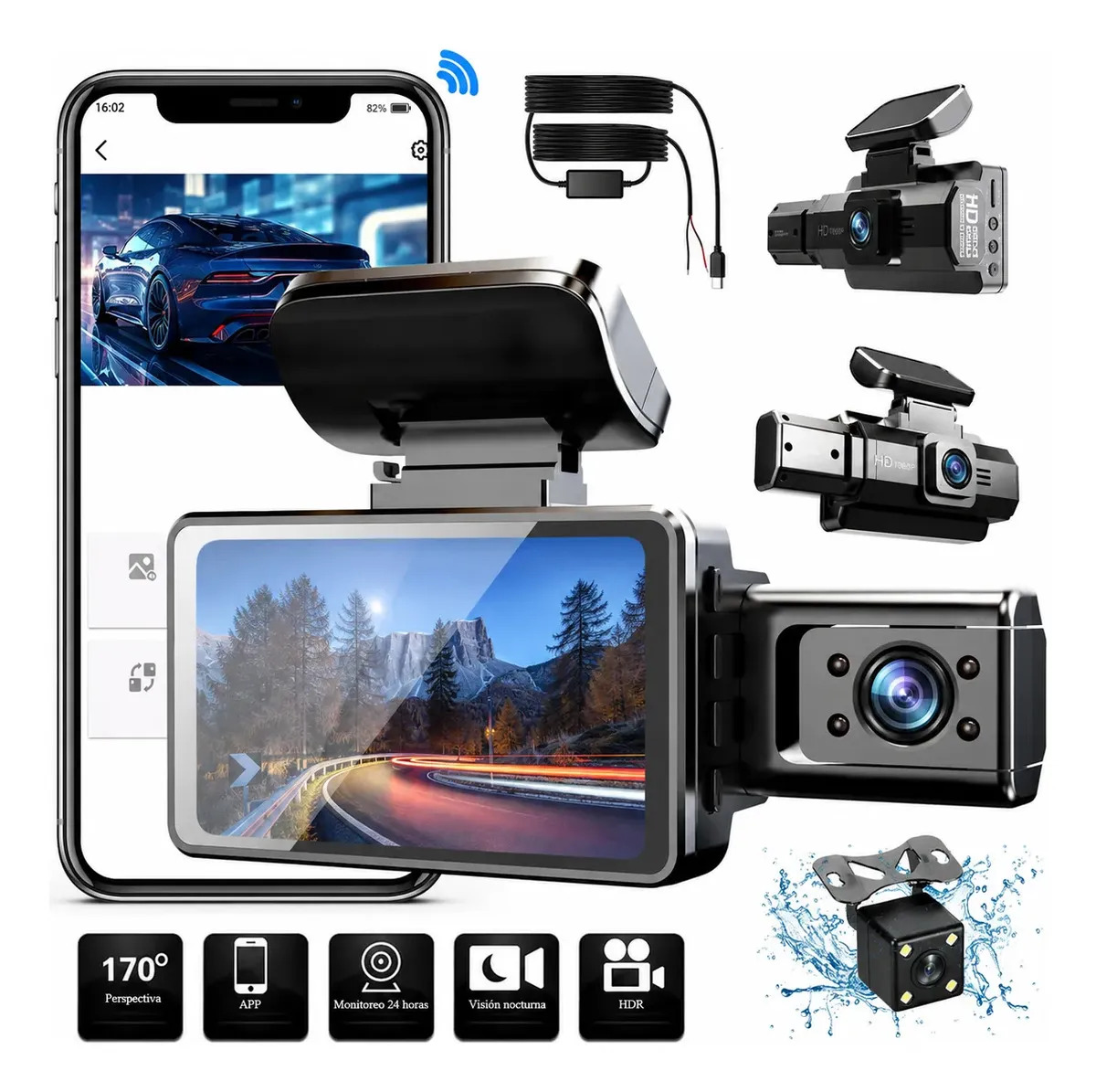 AUTODIAG Cámara Para Automóvil Full Hd 1080p 3 En 1 Wi-fi Incorporado, Camara Para Auto Dash Cam, Ltps Pantalla De Polisilicio De Baja Temperatura, Monitoreo De Estacionamiento, Camaras Para Auto