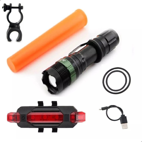 Kit Farol Bike Led 250000 Lumens Lanterna Recarregavel +tras