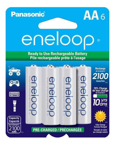 Eneloop Panasonic Bk-3mcca6ba Aa 2100 Ciclos Ni-mh Baterías