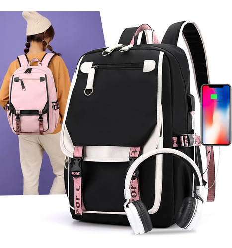 Mochila De Estilo Coreano Con Interfaz Usb Para Adolescentes