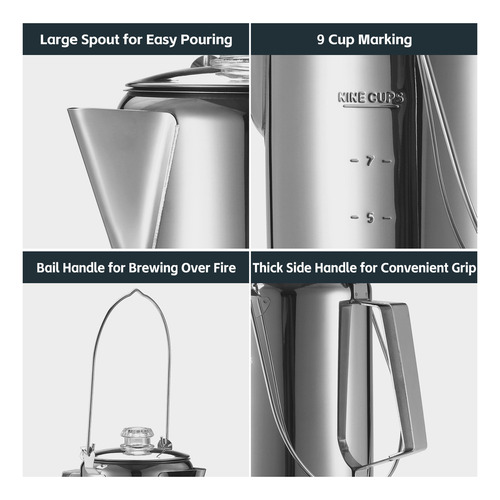 Percolador Café 1.2l Acero Inoxidable 9 Tazas Camping Cocina