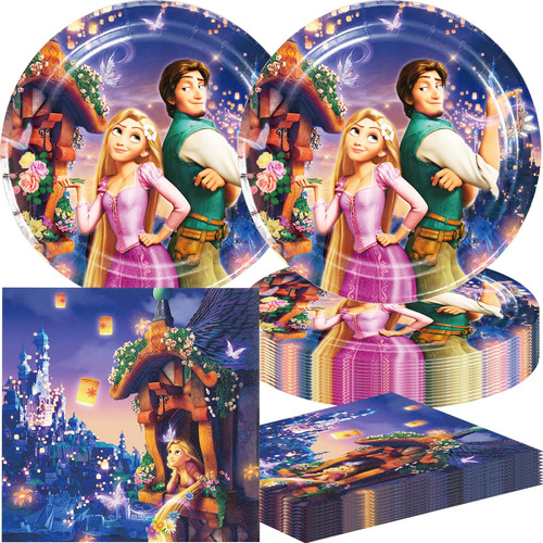 40 Suministros De Fiesta Rapunzel Incluyen 20 Platos, 20 Ser