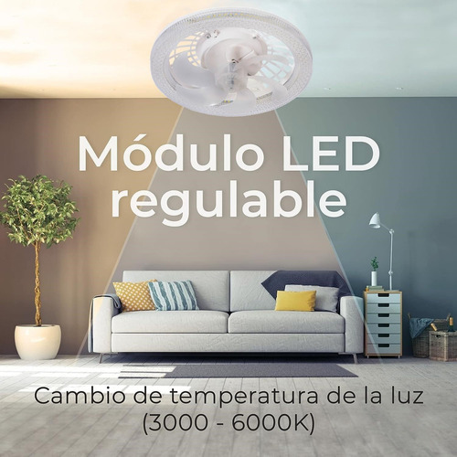 12 Pulgadas Lámpara Con Ventilador Techo 7 Aspas 34w Control Remoto, Ventilador De Techo Genérica W466 Turbo Con 5 Palas De Plástico Color Blanco 50cm De Diámetro 127v