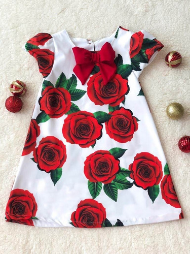 Imagem 2 de 7 de Vestido Infantil Natal Trapézio Florido Vermelho