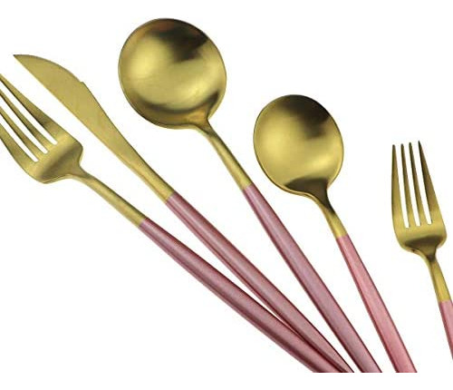 Gugrida Cubiertos De Oro Rosa, Juego De Vajilla De Acero Ino