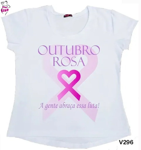 Imagem 1 de 3 de Camiseta Feminina Rosa Outubro Coração Linda Oferta