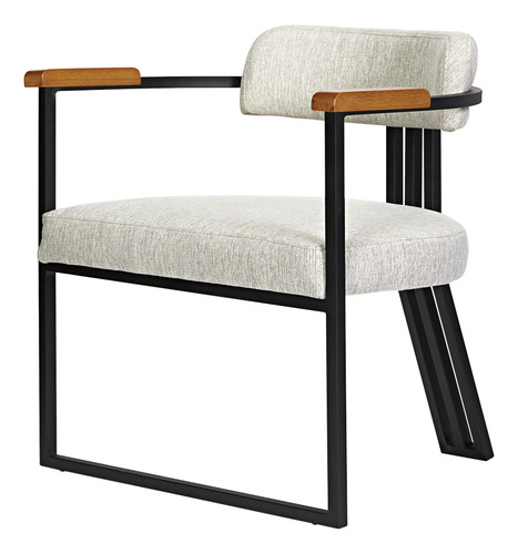 Kit 02 Poltronas Oregon Braço Madeira Linho Marfim Estrutura Marfin Base Preto Fosco