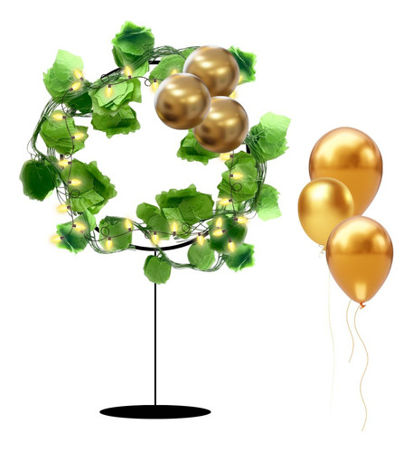 Kit Decorativo Base Círculo Fiesta Planta Artificial Luz Led