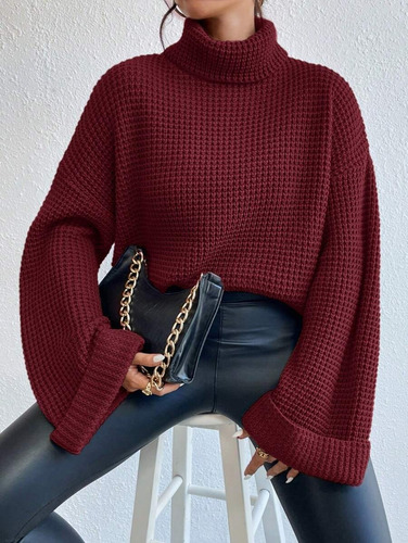 Sweater Polera Oversize Con Mangas Anchas Shein Importado