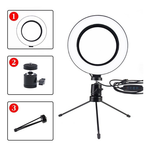 Ring Light Led Mesa Iluminador Pequena Tripé 6 Polegada 16cm