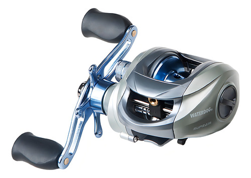 Reel Bait Rotativo Huevito Waterdog Supra 104 4 Rulemanes Color Gris Lado De La Manija Derecho