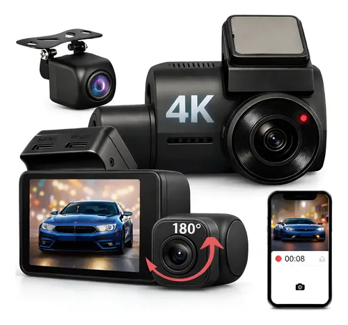 Câmera Veicular 4k Ultra Hd Visão Noturna Gps Dupla Lente