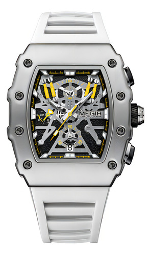 Reloj de cuarzo con cronógrafo cuadrado Megir, color de correa, blanco