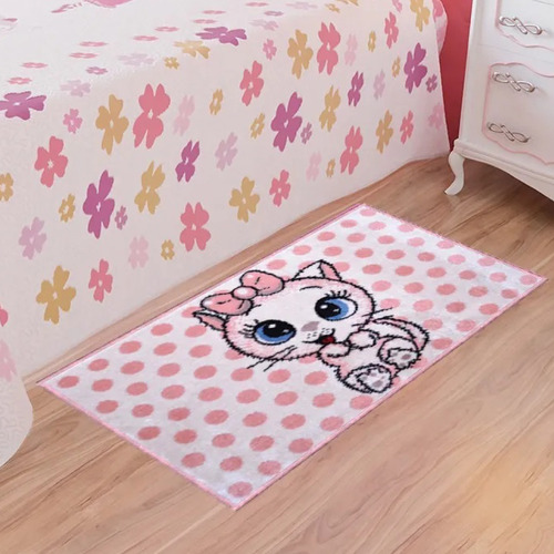 Alfombra Para Cuarto De Niña Y Bebé Gato Rosado Decoración